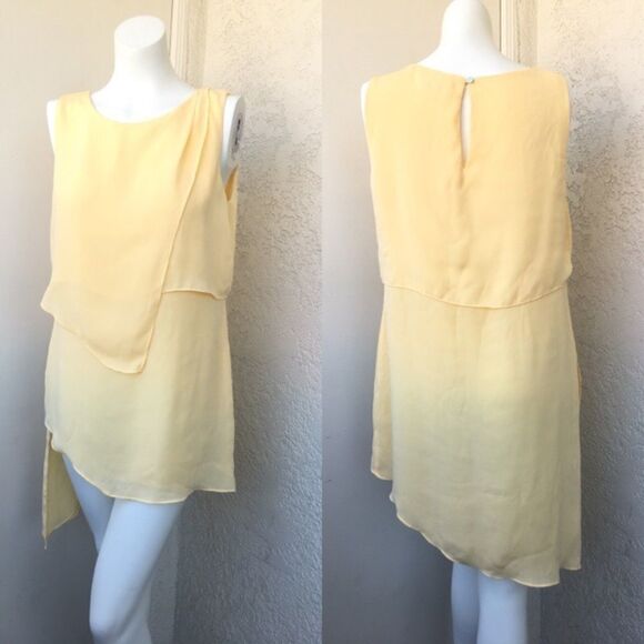 Host Pick! WHBM Asymmetrical Layered Chiffon Dress Yellow Medium - Picture 1 of 6